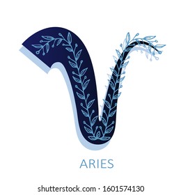 Zodiac sign Aries with flowers isolated on white background. Zodiac constellation. Vector illustration for horoscope and astrological forecast.