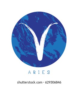 Zodiac sign Aries with grunge frame isolated on white background. Graphics element for flyers or banners.