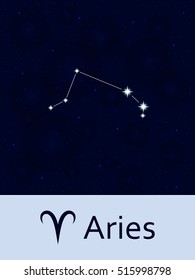 Zodiac sign Aries. Horoscope constellation star. Abstract space night sky background with stars and bokeh at the back. Vector illustration. Good for mobile applications, astrology, science template.