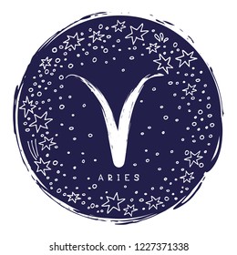 Zodiac sign Aries isolated on white background with stars. Zodiac constellation. Design element for horoscope and astrological forecast. Doodle style.