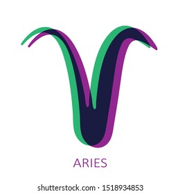 Zodiac sign Aries isolated on white background. Glitch stereo effect. Zodiac constellation. Vector illustration for horoscope and astrological forecast.