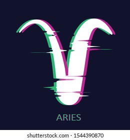 Zodiac sign Aries isolated on dark background. Glitch stereo effect. Zodiac constellation. Vector illustration for horoscope and astrological forecast.