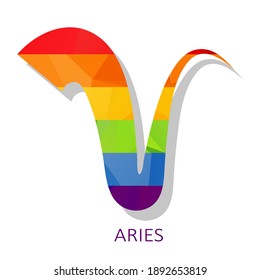 Zodiac sign Aries isolated on white background. LGBT flag. Design element for horoscope and astrological forecast. Vector illustration.