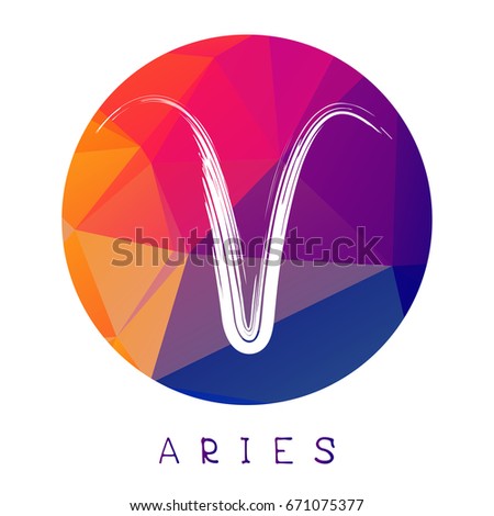 Zodiac sign Aries isolated on bright polygonal background. Design element for badges and stickers.