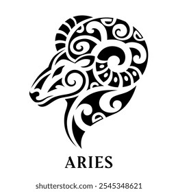 Sinal de Zodíaco Aries em estilo de tatuagem maori. Emblema de astrologia