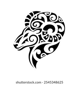 Sinal de Zodíaco Aries em estilo de tatuagem maori. Emblema de astrologia