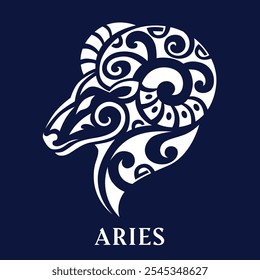 Sinal de Zodíaco Aries em estilo de tatuagem maori. Emblema de astrologia