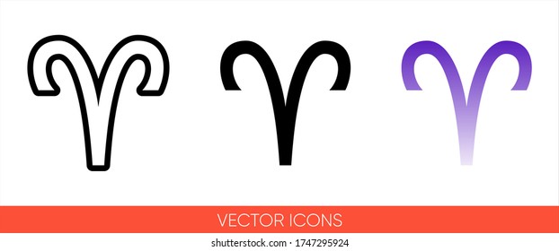 Zodiac sign aries from March to April  icon of 3 types: color, black and white, outline. Isolated vector sign symbol. svg