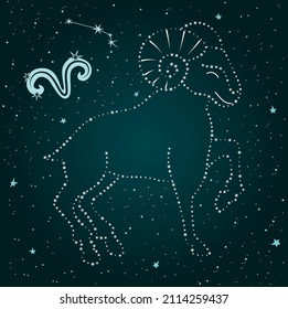 Zodiac sign Aries in the night sky. Symbol and constellation