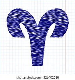 Zodiac sign Aries with pen and school paper effect 