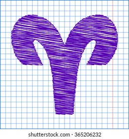Zodiac sign Aries with pen and school paper effect 