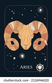 zodiac sign aries, sheep head, black and yellow, with space (stars)