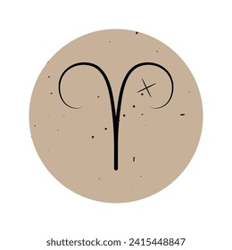 The zodiac sign is Aries. Vector icon in a beige grunge circle.