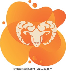 Zodiac sign Aries.
Vector image suitable for printing. Their element is fire according to the horoscope, so they are created in a bright orange shade. The graphic depicts the head of an Aries.