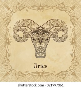 Zodiac sign Aries in zentangle style