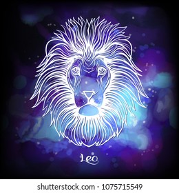 Zodiac sign. Astrological horoscope collection. White on dark  blue and ultra violet space  background. Vector illustration