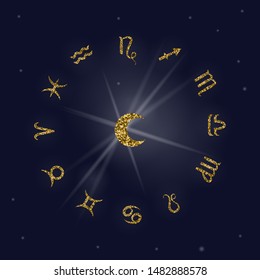 Zodiac sign. Astrological horoscope. Vector illustration banner. Outer space, star and moon