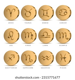 Zodiac sign. Astrological symbols of the twelve zodiacal constellations. Vector illustration