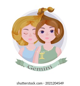 Zodiac sign as a beautiful girl with lush hair. Set of bright signs of the zodiac. Horoscope. Astronomy. Vector illustration isolated on white background.