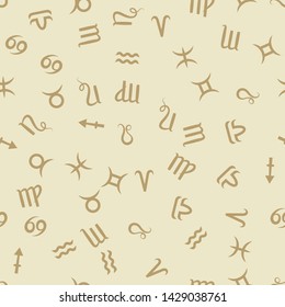 Zodiac sign. Beige seamless pattern background. Astrological horoscope. Vector illustration
