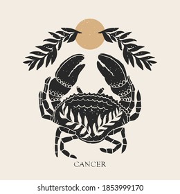 Zodiac sign Cancer in boho style. Trendy vector illustration.