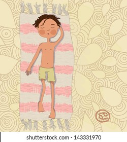 Zodiac sign Cancer. Boy sunbathe on the mat eps 10