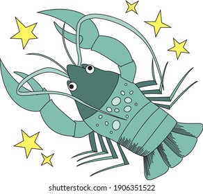 Zodiac sign Cancer in comic style on white background. Sign of water. Vector illustration