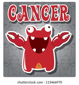 Zodiac sign Cancer with cute colorful monster, vector