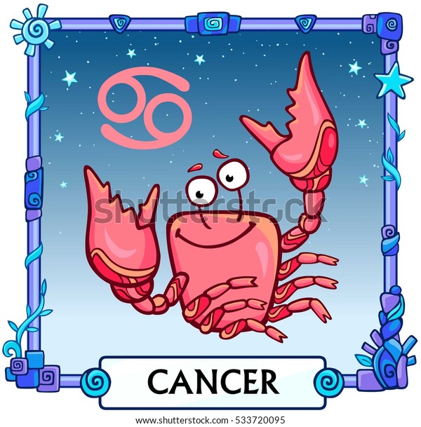 Zodiac sign\
Cancer. Fantastic animation animal. A background - the star sky, a\
decorative frame. Vector\
illustration.