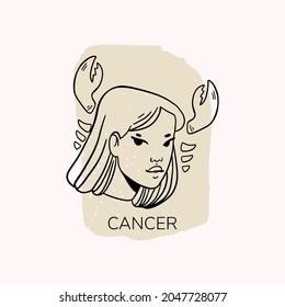 Zodiac sign Cancer with girl. Trendy vector illustration.