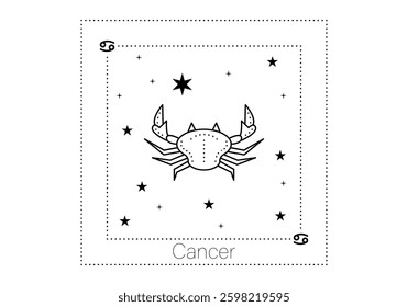 Zodiac sign cancer. Cancer horoscope symbol in twelve zodiac constellation. Line zodiac icon. Astrology and mythology