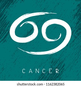 Zodiac sign Cancer isolated on grunge texture background. Design element for horoscope and astrological forecast.