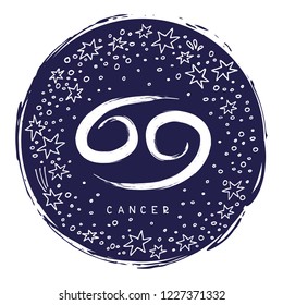 Zodiac sign Cancer isolated on white background with stars. Zodiac constellation. Design element for horoscope and astrological forecast. Doodle style.