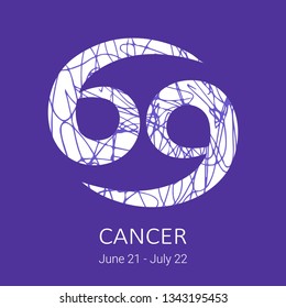 Zodiac sign Cancer isolated on blue background. Zodiac constellation. Floral pattern. Design element for horoscope and astrological forecast.