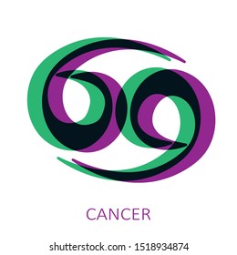 Zodiac sign Cancer isolated on white background. Glitch stereo effect. Zodiac constellation. Vector illustration for horoscope and astrological forecast.