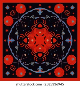 Zodiac Sign Cancer Neck Scarf. Vector Astrology Design for Neckerchief, Carpet, Kerchief, Bandana, Shawl or Tablecloth