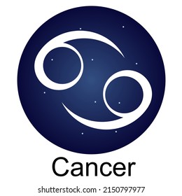 Zodiac sign cancer on the background of stars. The horoscope element consists of 12 zodiac signs. Astrological vector illustration.