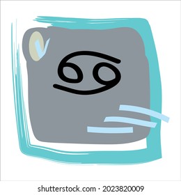 zodiac sign cancer on icon with boho style spots and brush strokes in gray pastel colors