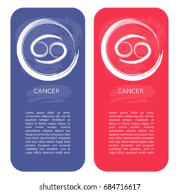 Zodiac sign Cancer. Template for banners or flyers. Blue variant for boys and red variant for girls.
