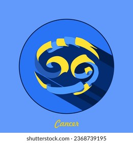 Zodiac sign Cancer. Traditional Ukrainian painting of Petrykivka. Elements of blue and yellow floral ornament. Decorative composition.
