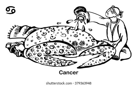 Zodiac sign. Cancer. Uzbek style. Vector image