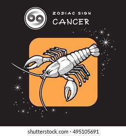 Zodiac Sign - Cancer. Vector Icon of Astrology Symbol. 
Traditional image of Beautiful Crayfish in Graphic Style.