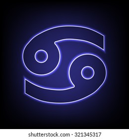 Zodiac Sign Cancer. Vector Zodiac Sign  With Neon Effect