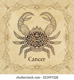 Zodiac sign Cancer in zentangle style