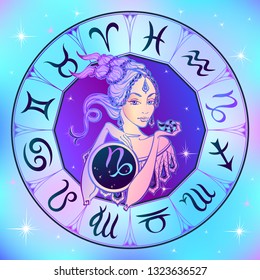 Zodiac sign Capricorn a beautiful girl. Horoscope. Astrology. Vector.