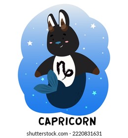 Zodiac sign Capricorn. Black rabbit vector illustration