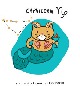 Zodiac sign capricorn cat illustration.