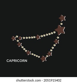Zodiac sign Capricorn constellation style, hand drawn vector with brown, and white stars isolated on the black background