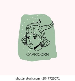 Zodiac sign Capricorn with girl. Trendy vector illustration.