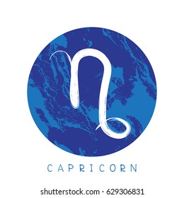 Zodiac sign Capricorn with grunge frame isolated on white background. Graphics element for flyers or banners.